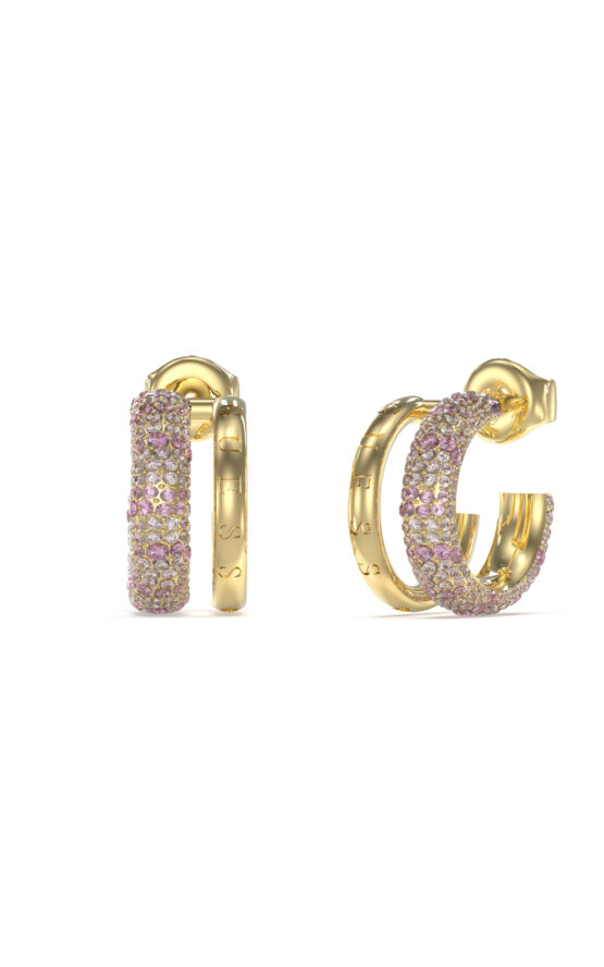 GUESS STEEL FABULOUS ME JUBE05197JWYGLRT/U Κρίκοι Χρυσοί Με Ροζ Πέτρες Και Λογότυπο