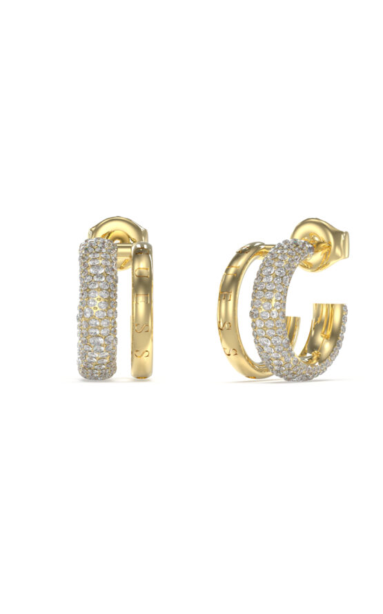 GUESS STEEL FABULOUS ME JUBE05197JWYGT/U Κρίκοι Χρυσοί Με Πέτρες Και Λογότυπο