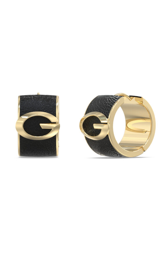 GUESS STEEL G CAMDEN JUBE06346JWYGBKT/U Σκουλαρίκια Χρυσά Με Μαύρο Δέρμα Και Λογότυπο