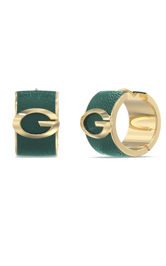 GUESS STEEL G CAMDEN JUBE06346JWYGGNT/U Σκουλαρίκια Χρυσά Με Πράσινο Δέρμα Και Λογότυπο
