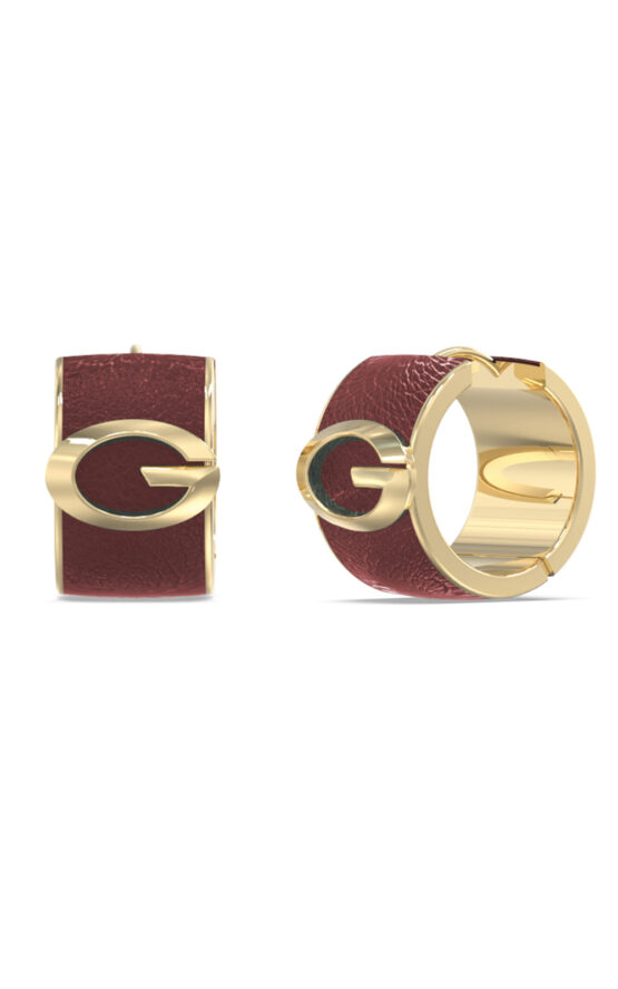 GUESS STEEL G CAMDEN JUBE06346JWYGRBT/U Σκουλαρίκια Χρυσά Με Καφέ Δέρμα Και Λογότυπο