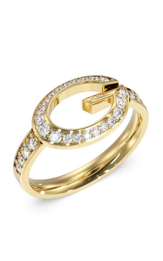 GUESS STEEL G CAMDEN JUBR06339JWYG58 Δαχτυλίδι Χρυσό Με Λογότυπο Και Πέτρες