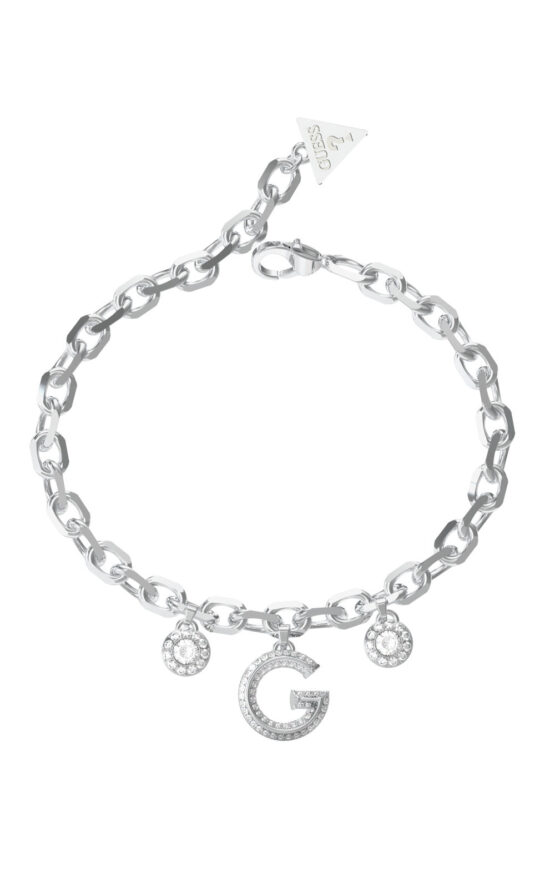 GUESS STEEL G CRYSTAL JUBB05445JWRHL Βραχιόλι Ασημένιο Με Τρία Κρεμαστά Με Λογότυπο