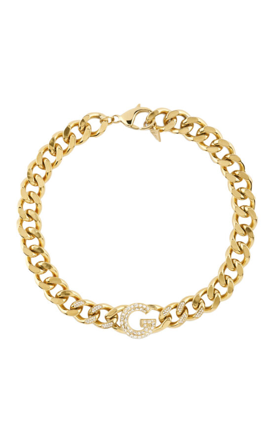 GUESS STEEL G CRYSTAL JUBN05432JWYGT/U Κολιέ Χρυσό Με Λογότυπο Με Πέτρες