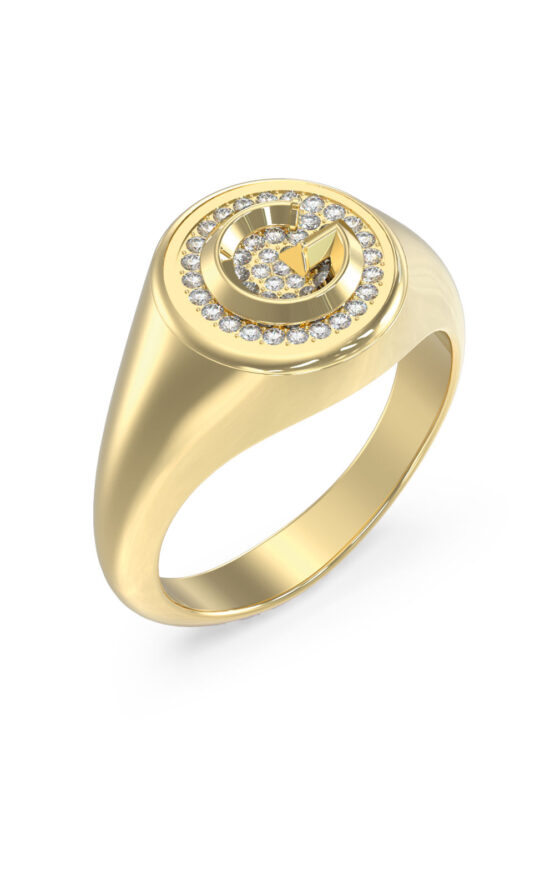 GUESS STEEL G CRYSTAL JUBR05449JWYG52 Δαχτυλίδι Χρυσό Με Λογότυπο Με Πέτρες