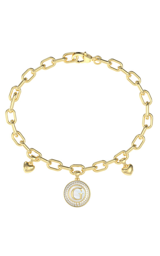 GUESS STEEL G TALISMAN JUBB06197JWYGL Βραχιόλι Χρυσό Με Καρδιές Και Λογότυπο Με Πέτρες