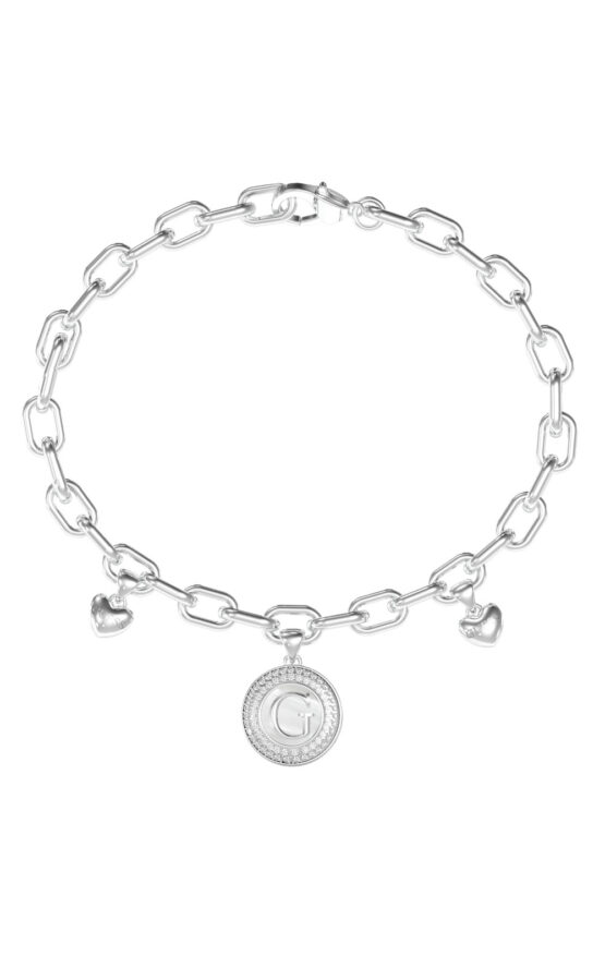 GUESS STEEL G TALISMAN JUBB06200JWRHL Βραχιόλι Ασημένιο Με Κρεμαστές Καρδιές Με Λογότυπο Με Πέτρες