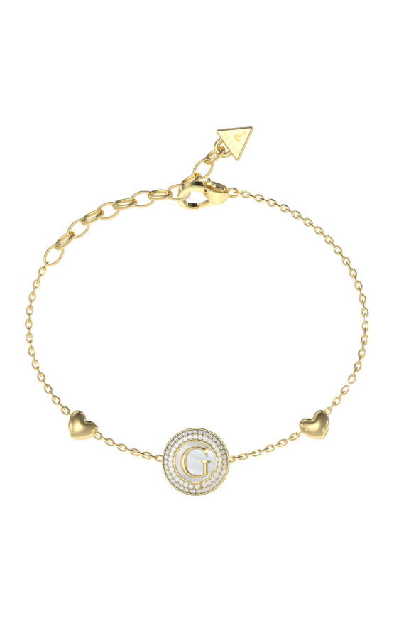 GUESS STEEL G TALISMAN JUBB06202JWYGL Βραχιόλι Χρυσό Με Καρδιές Και Λογότυπο Με Πέτρες