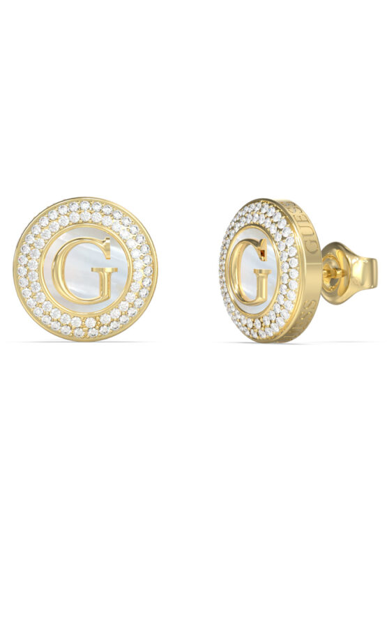 GUESS STEEL G TALISMAN JUBE06205JWYGT/U Σκουλαρίκια Χρυσά Με Λογότυπο Με Πέτρες