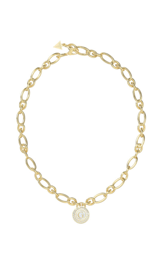 GUESS STEEL G TALISMAN JUBN06193JWYGT/U Κολιέ Χρυσό Με Λογότυπο Με Πέτρες