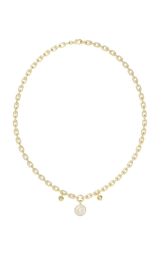 GUESS STEEL G TALISMAN JUBN06196JWYGT/U Κολιέ Χρυσό Με Καρδιές Και Λογότυπο Με Πέτρες