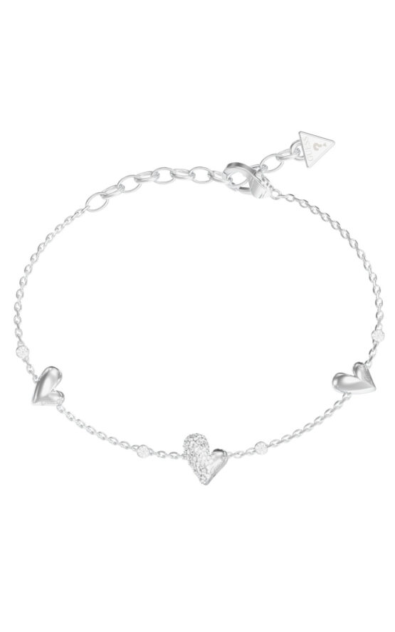 GUESS STEEL GOLDEN LOVE JUBB06451JWRHL Βραχιόλι Ασημένιο Με Καρδιές
