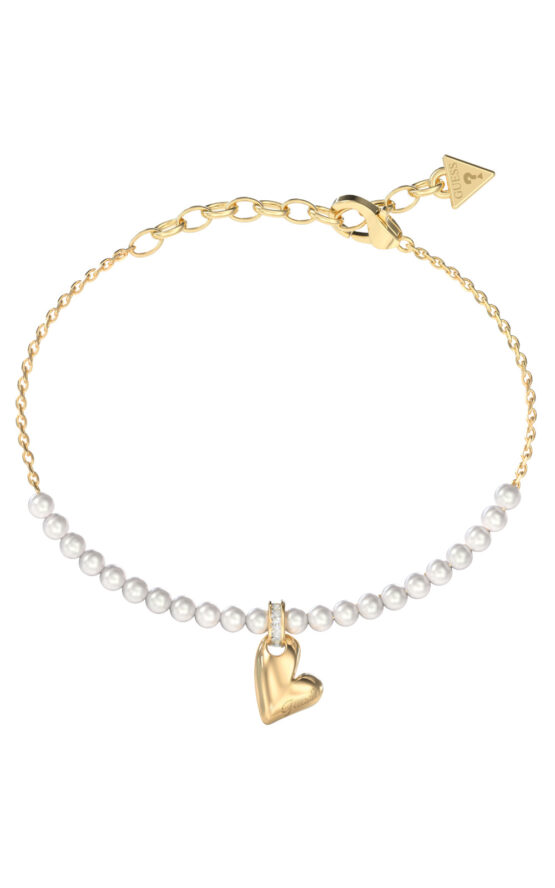 GUESS STEEL GOLDEN LOVE JUBB06455JWYGL Βραχιόλι Χρυσό Με Άσπρες Πέρλες Και Καρδιά