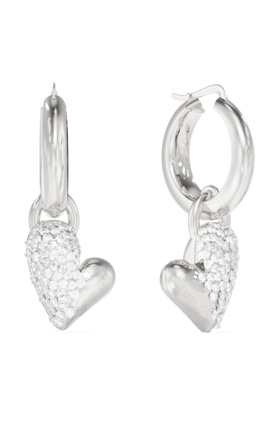 GUESS STEEL GOLDEN LOVE JUBE06450JWRHT/U Κρίκοι Ασημένιοι Με Κρεμαστές Καρδιές Με Πέτρες