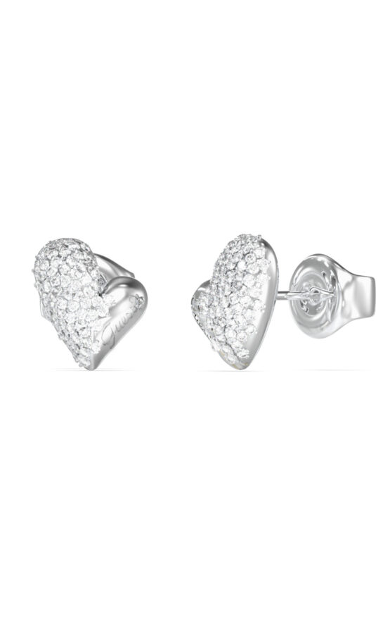 GUESS STEEL GOLDEN LOVE JUBE06453JWRHT/U Σκουλαρίκια Ασημένιες Καρδιές Με Πέτρες