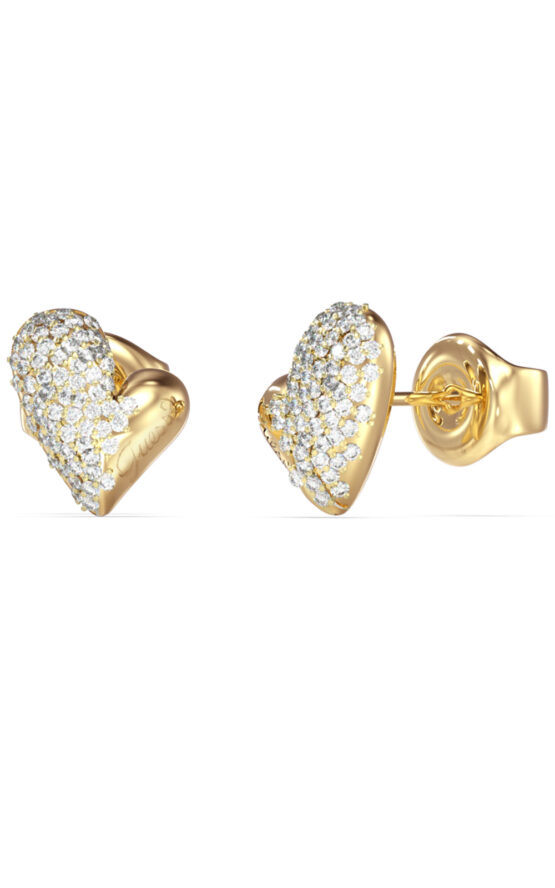GUESS STEEL GOLDEN LOVE JUBE06453JWYGT/U Σκουλαρίκια Χρυσές Καρδιές Με Πέτρες