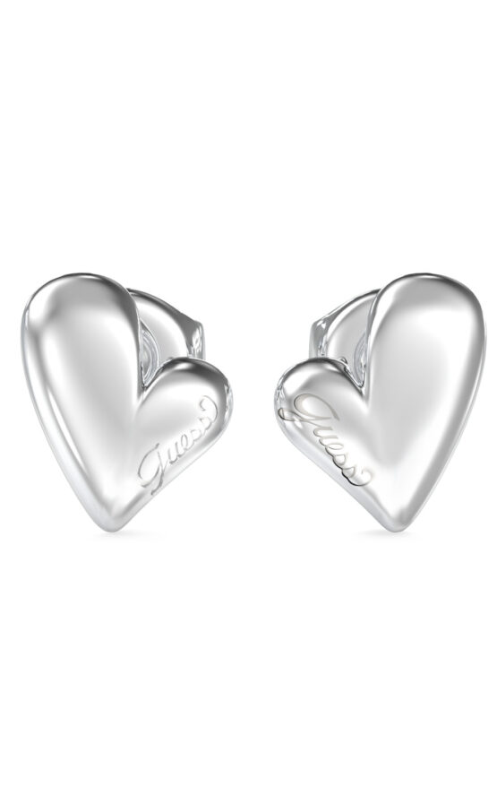 GUESS STEEL GOLDEN LOVE JUBE06457JWRHT/U Σκουλαρίκια Ασημένιες Καρδιές Με Λογότυπο
