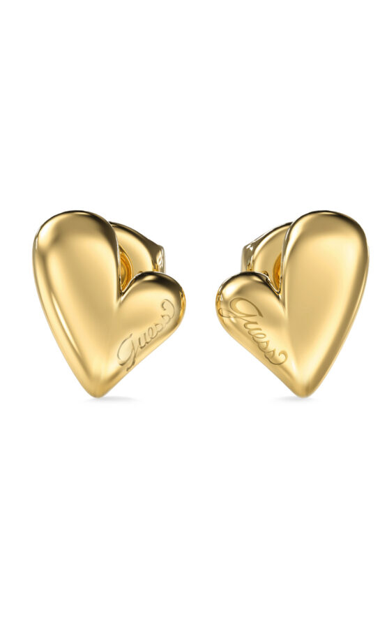 GUESS STEEL GOLDEN LOVE JUBE06457JWYGT/U Σκουλαρίκια Χρυσές Καρδιές Με Λογότυπο