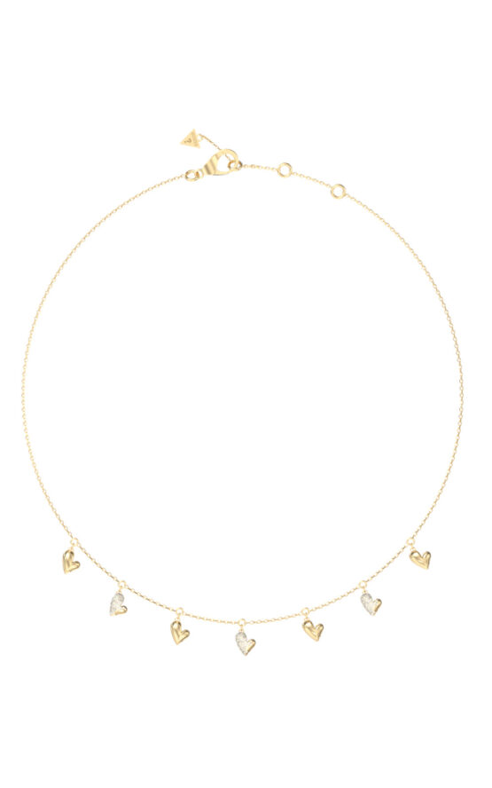 GUESS STEEL GOLDEN LOVE JUBN06448JWYGT/U Κολιέ Χρυσό Με Κρεμαστές Καρδιές