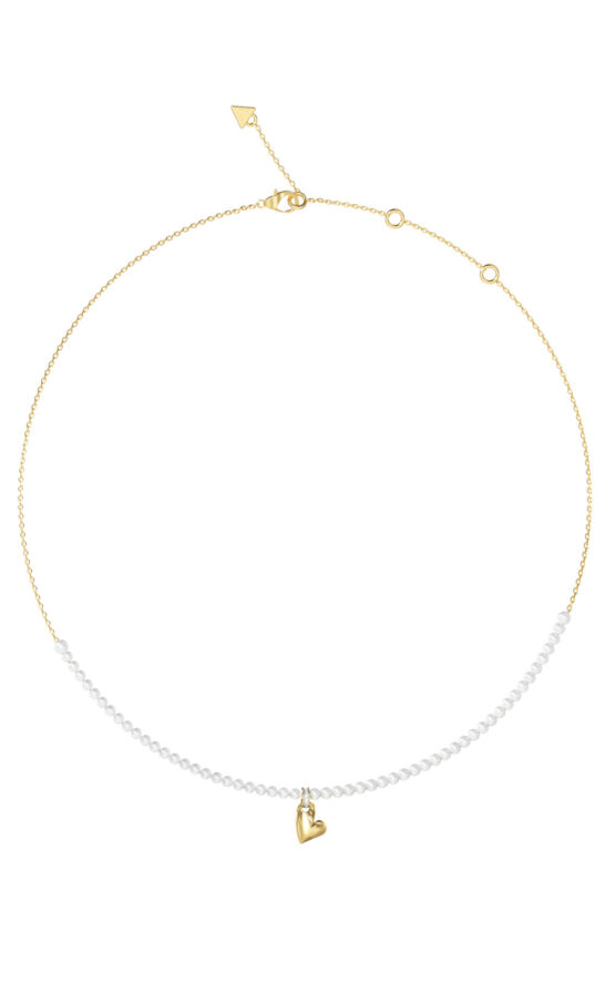GUESS STEEL GOLDEN LOVE JUBN06454JWYGT/U Κολιέ Χρυσό Με Άσπρες Πέρλες Και Καρδιά