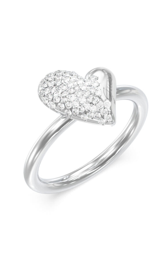 GUESS STEEL GOLDEN LOVE JUBR06452JWRH56 Δαχτυλίδι Ασημένιο Με Καρδιά Με Πέτρες