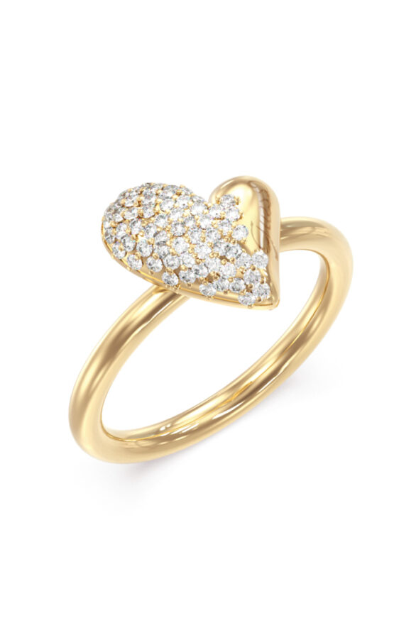 GUESS STEEL GOLDEN LOVE JUBR06452JWYG56 Δαχτυλίδι Χρυσό Με Καρδιά Με Πέτρες