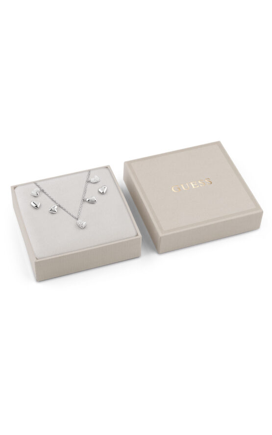 GUESS STEEL GOLDEN LOVE JUBS06077JWRHT/U Κουτάκι Με Ασημένιο Κολιέ Και Σκουλαρίκια