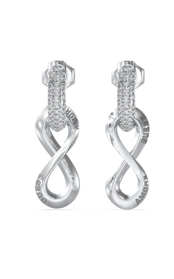 GUESS STEEL GUESS AMORE JUBE05051JWRHT/U Σκουλαρίκια Ασημένια Με Άπειρο Και Λογότυπο