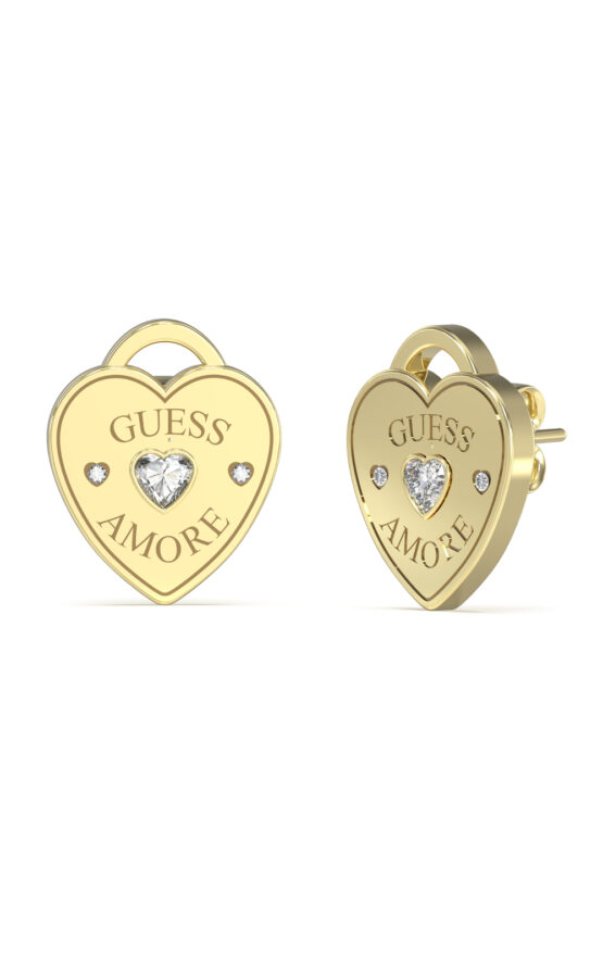 GUESS STEEL GUESS AMORE JUBE05058JWYGT/U Σκουλαρίκια Χρυσές Καρδιές Με Λογότυπο