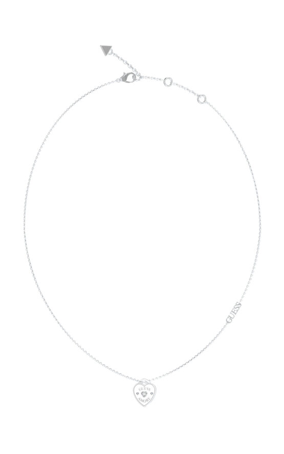 GUESS STEEL GUESS AMORE JUBN05056JWRHT/U Κολιέ Ασημένιο Με Καρδιά Και Λογότυπο