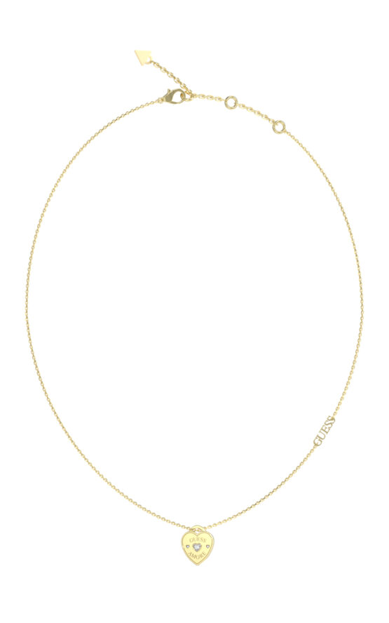 GUESS STEEL GUESS AMORE JUBN05056JWYGT/U Κολιέ Χρυσό Με Καρδιά Και Λογότυπο
