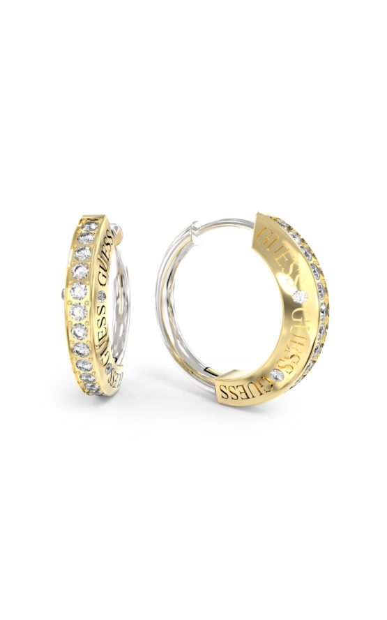 GUESS STEEL GUESS BOND JUBE03253JWRHYGT-U Κρίκοι Δίχρωμοι Με Λογότυπο Και Πέτρες