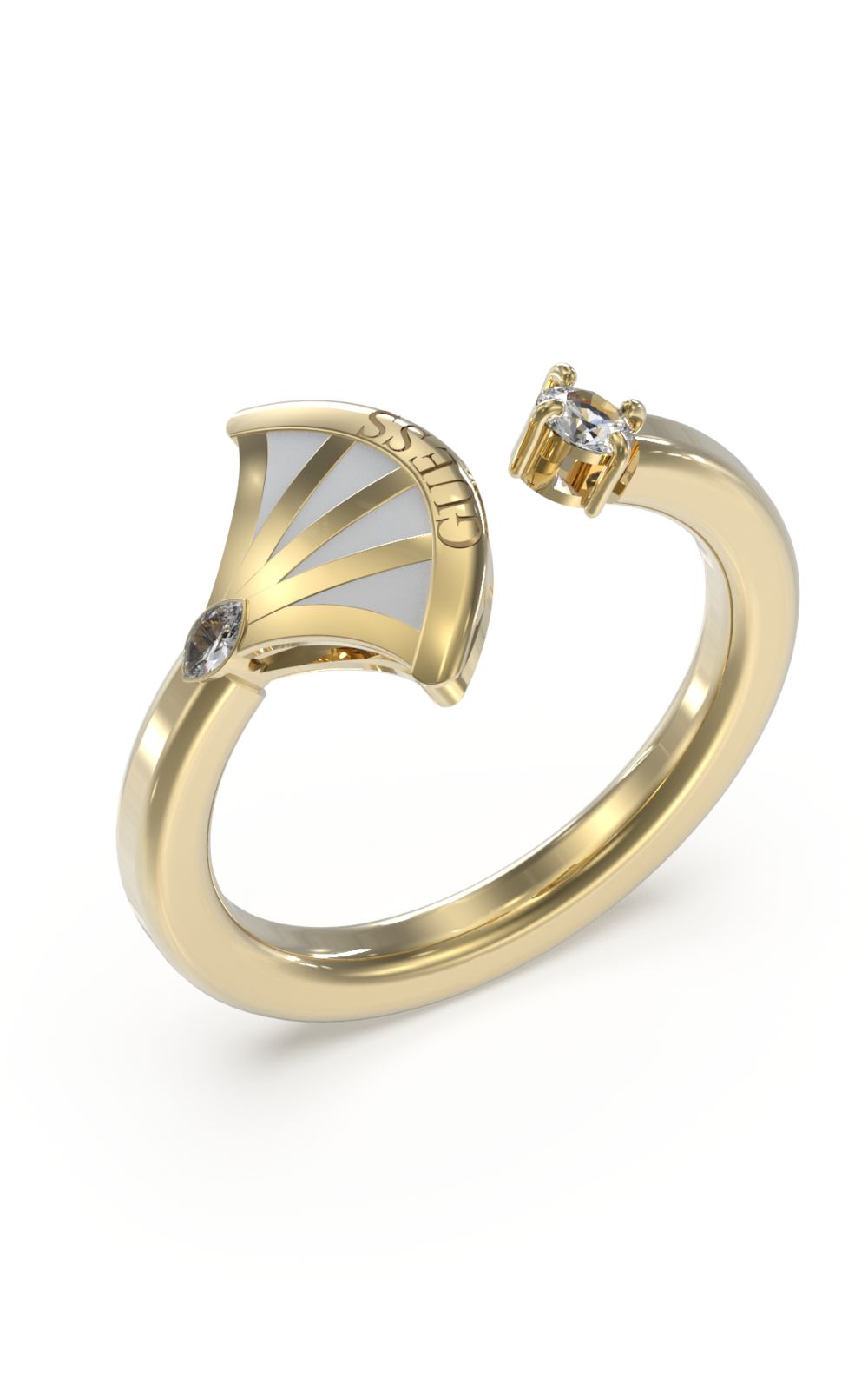 GUESS STEEL GUESS FAN JUBR03155JWYGWH-No.52 Χρυσό Δαχτυλίδι Με Άσπρο Φτερό