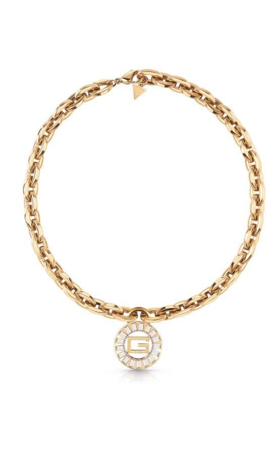 GUESS STEEL GUESS ICON JUBN03009JWYGT-U Χρυσό Κολιέ Αλυσίδα Με Κρεμαστό Λογότυπο Με Πέτρες