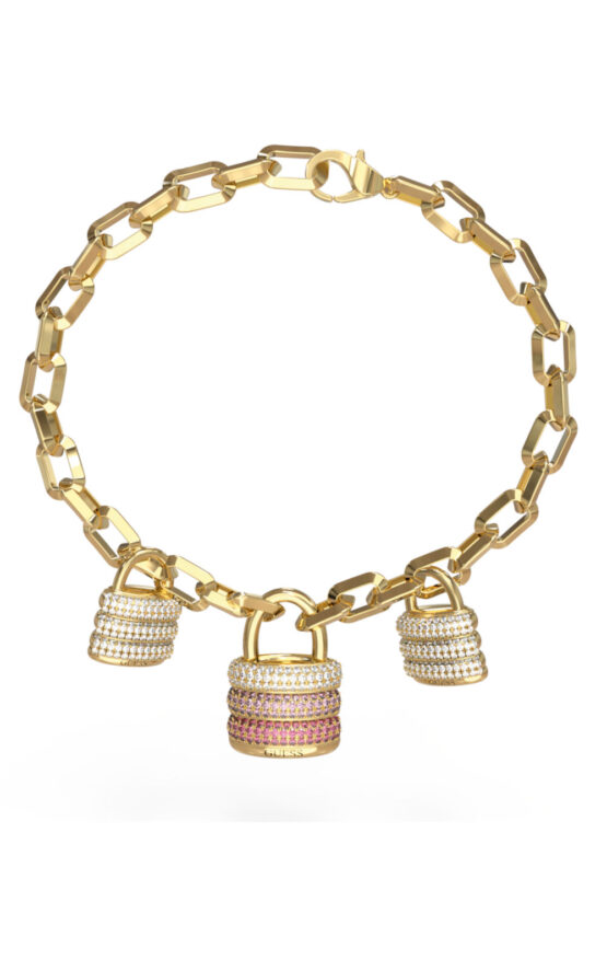 GUESS STEEL GUESS MY SECRET JUBB05404JWYGPKL Βραχιόλι Χρυσό Με Τρία Κρεμαστά Λουκετάκια Με Πέτρες