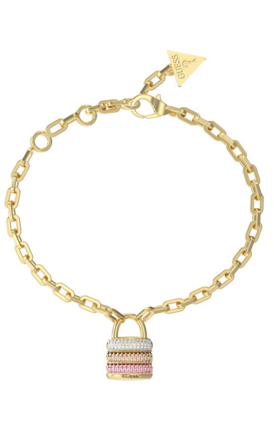 GUESS STEEL GUESS MY SECRET JUBB05406JWYGPKL Βραχιόλι Χρυσό Με Λουκέτο Με Πολύχρωμες Πέτρες