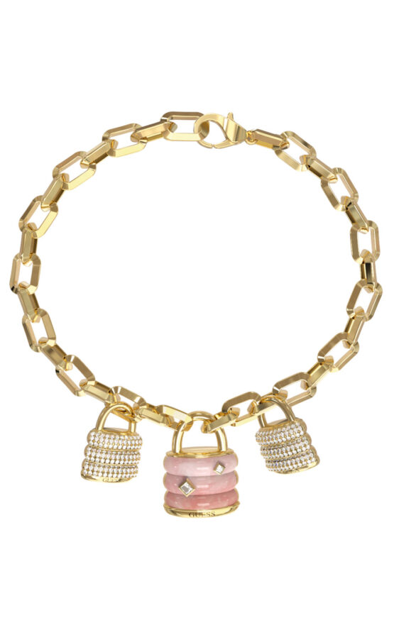 GUESS STEEL GUESS MY SECRET JUBB05410JWYGRSL Βραχιόλι Χρυσό Με Ροζ Και Χρυσά Λουκετάκια Με Πέτρες