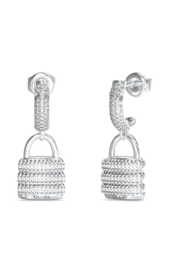 GUESS STEEL GUESS MY SECRET JUBE05407JWRHT/U Σκουλαρίκια Ασημένια Με Λουκετάκι Με Πέτρες