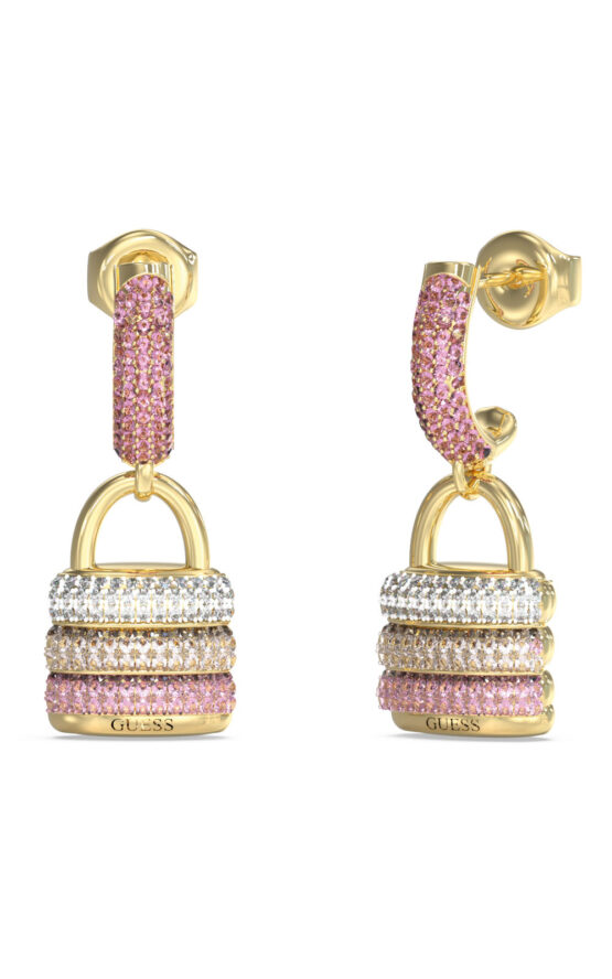 GUESS STEEL GUESS MY SECRET JUBE05407JWYGPKT/U Σκουλαρίκια Χρυσά Με Άσπρες Και Ροζ Πέτρες