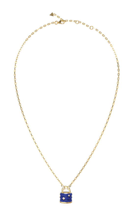 GUESS STEEL GUESS MY SECRET JUBN05411JWYGBLT/U Κολιέ Χρυσό Με Μπλε Λουκέτο Με Πέτρες