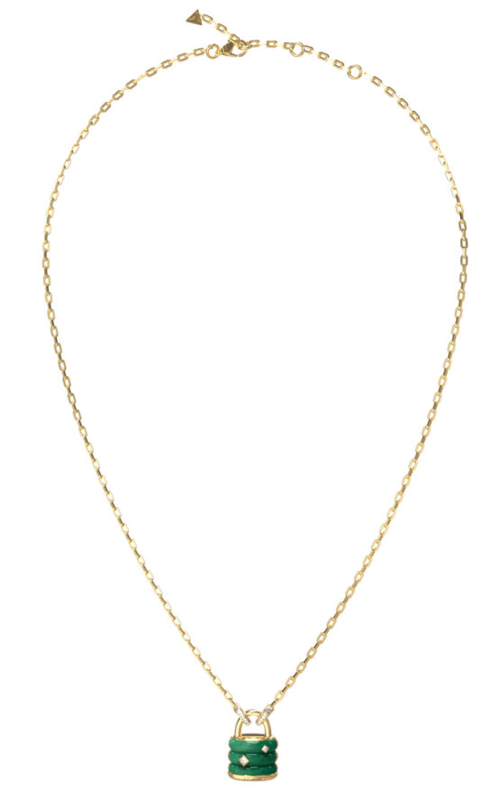 GUESS STEEL GUESS MY SECRET JUBN05411JWYGGNT/U Κολιέ Χρυσό Με Πράσινο Λουκέτο Με Πέτρες