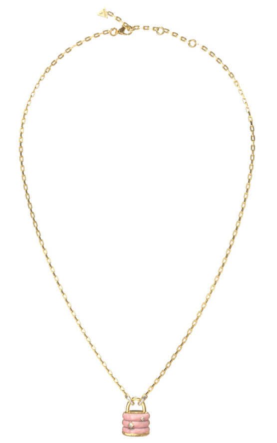 GUESS STEEL GUESS MY SECRET JUBN05411JWYGRST/U Κολιέ Χρυσό Με Ροζ Λουκέτο Με Πέτρες