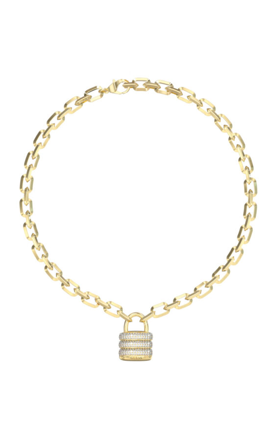 GUESS STEEL GUESS MY SECRET JUBN05415JWYGT/U Κολιέ Χρυσό Με Λουκέτο Με Πέτρες