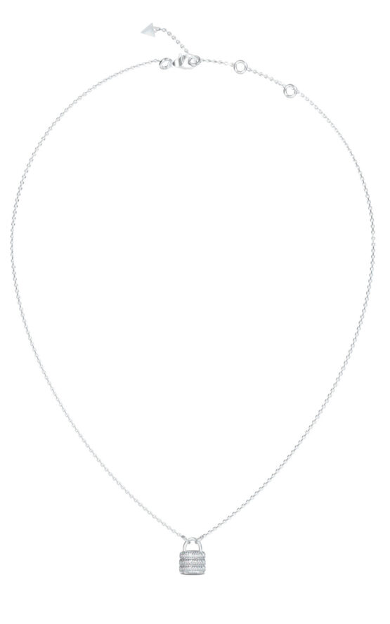 GUESS STEEL GUESS MY SECRET JUBN05417JWRHT/U Κολιέ Ασημένιο Με Λουκετάκι Με Πέτρες