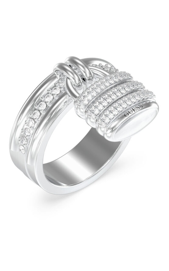 GUESS STEEL GUESS MY SECRET JUBR05408JWRH54 Δαχτυλίδι Ασημένιο Με Λουκετάκι Με Πέτρες