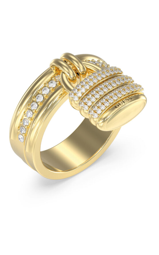 GUESS STEEL GUESS MY SECRET JUBR05408JWYG56 Δαχτυλίδι Χρυσό Με Λουκετάκι Με Πέτρες