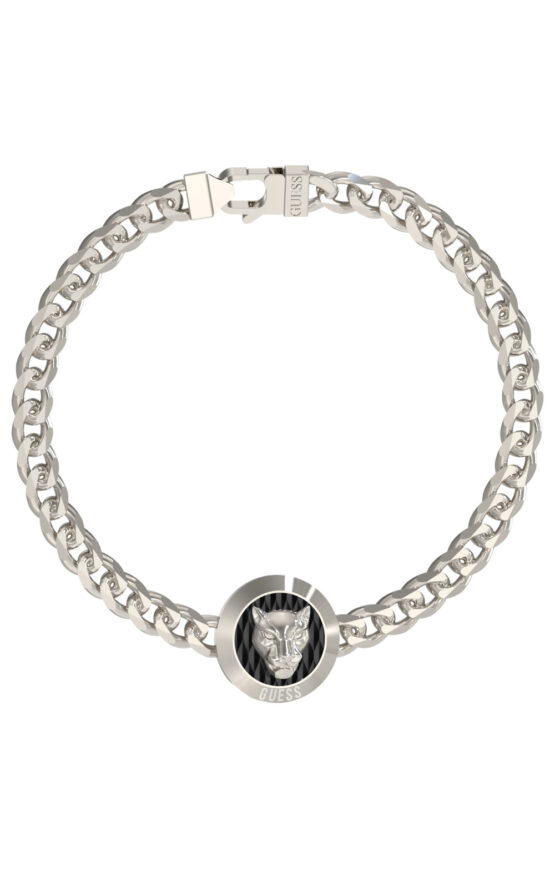 GUESS STEEL GUESS PANTHER JUMB06086JWSTS Βραχιόλι Ασημένιο Με Πάνθηρα Και Λογότυπο