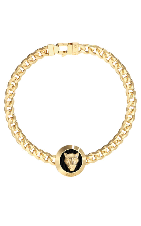 GUESS STEEL GUESS PANTHER JUMB06086JWYGS Βραχιόλι Χρυσό Με Πάνθηρα Και Λογότυπο