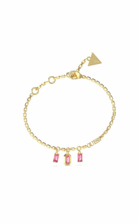 GUESS STEEL HASHTAG GUESS JUBB04251JWYGEML Χρυσό Βραχιόλι Με Ροζ Πέτρες