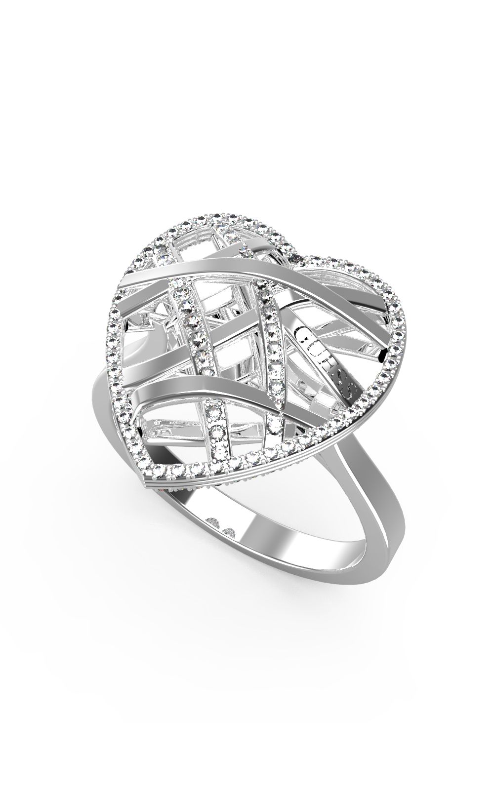 GUESS STEEL HEART CAGE JUBR03101JWRH-No.54 Ασημένιο Δαχτυλίδι Με Καρδιά